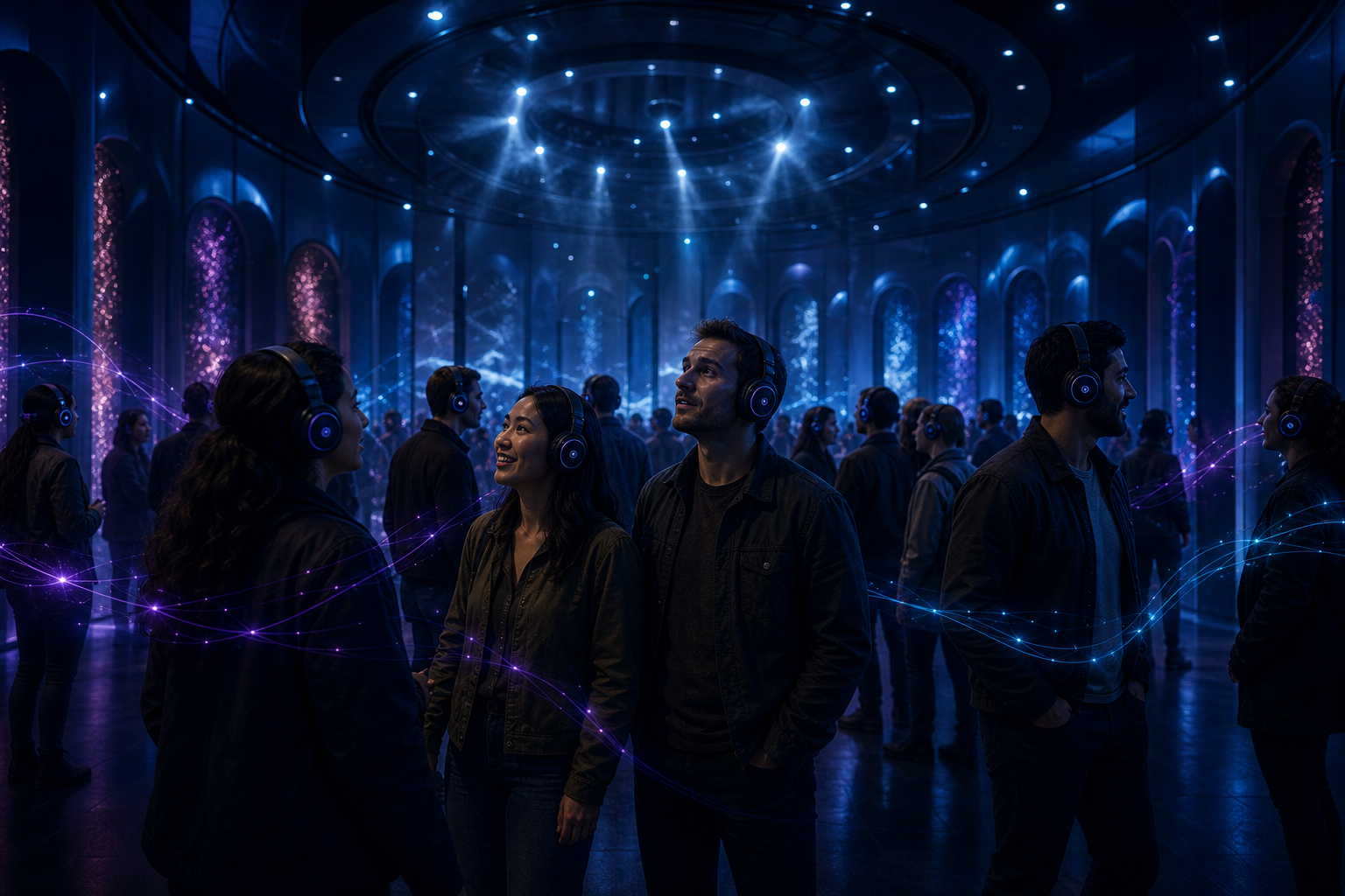 Add synchronized audio, branching story paths, and group-specific layers to the space you already built.